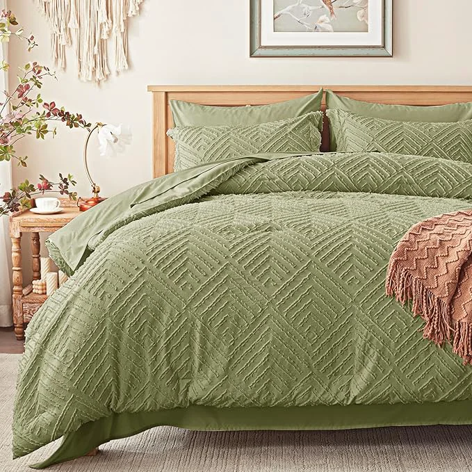 Genuine Zzlpp Queen Comforter Set 7 pieces Army Green Tufted Bed in a Bag with Comforter and Sheets All Season Boho Bedding Sets with 1 Comforter 2 Pillow Shams 2 Pillowcases 1 Flat Sheet 1 Fitted Sheet Refined