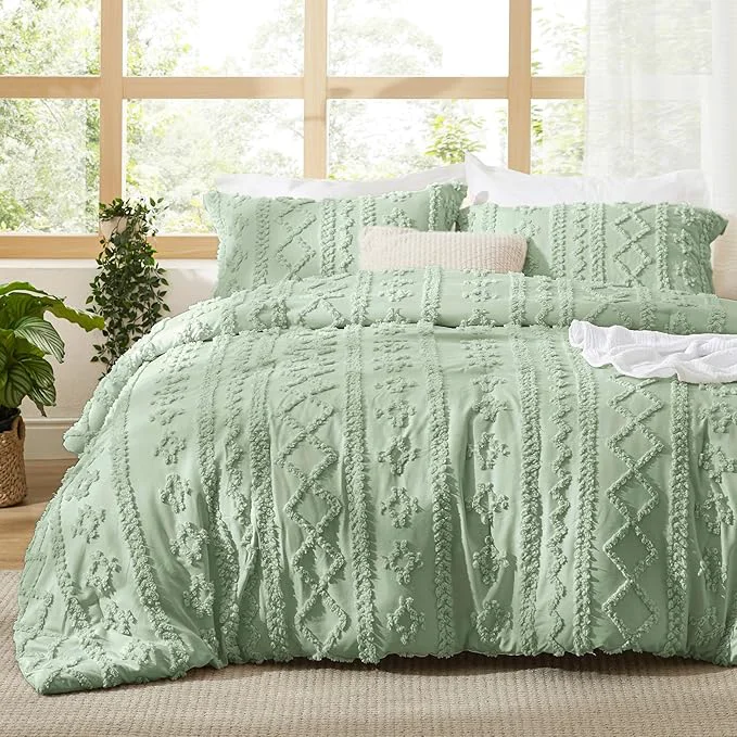 Artisan Bedsure Tufted Boho Comforter Set California King – Sage Green Boho Bed Set GentleSoft™ 3 Pieces Farmhouse Shabby Chic Embroidery Bedding Gifts for Woman Soft Jacquard Comforter for All Seasons Superior
