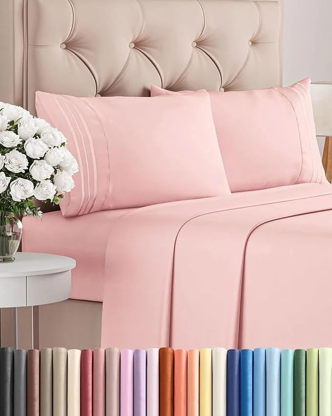 Classic Queen Size 4 Piece Sheet Set – Comfy Breathable amp Cooling Bed Sheets Set – Hotel Luxury Bedding for Women Men Kids Teens Boys amp Girls – Deep Pockets Soft and Wrinkle – Oeko-Tex – Baby Pink Healthy