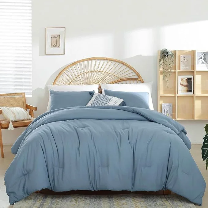 Genuine weigelia Dusty Blue Comforter Set King Size – 3 Pieces Lightweight Solid Grayish Blue Bedding Comforter Set – All Season Fluffy Microfiber Bed Set 1 Comforter 2 Pillowcases Casual
