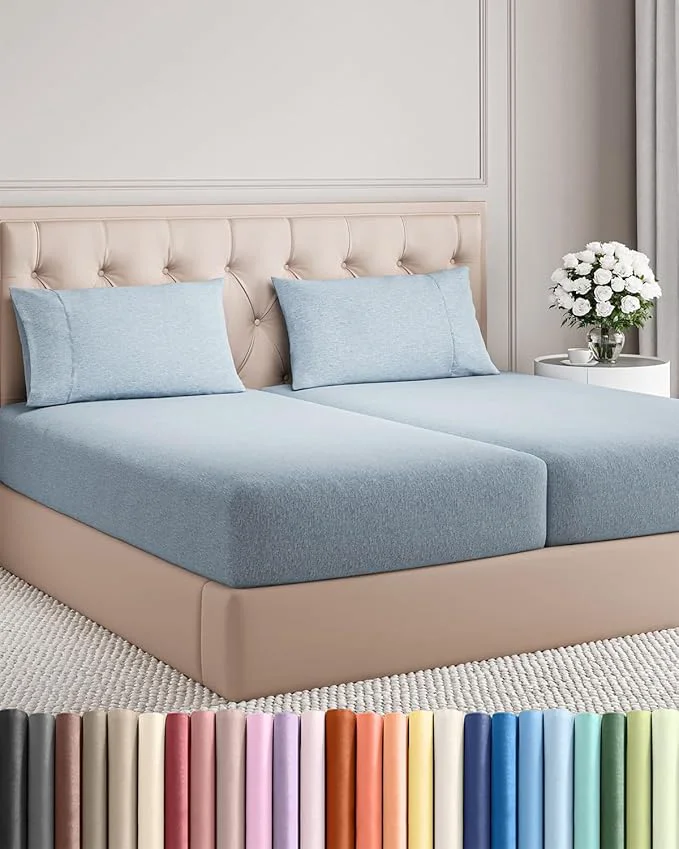 Specialty Split King Size 5 Piece Sheet Set – Comfy Breathable amp Cooling Bed Sheets Set – Hotel Luxury Bedding for Women Men Kids Teens Boys amp Girls – Deep Pockets amp Wrinkle – Blue Heathered Sheets