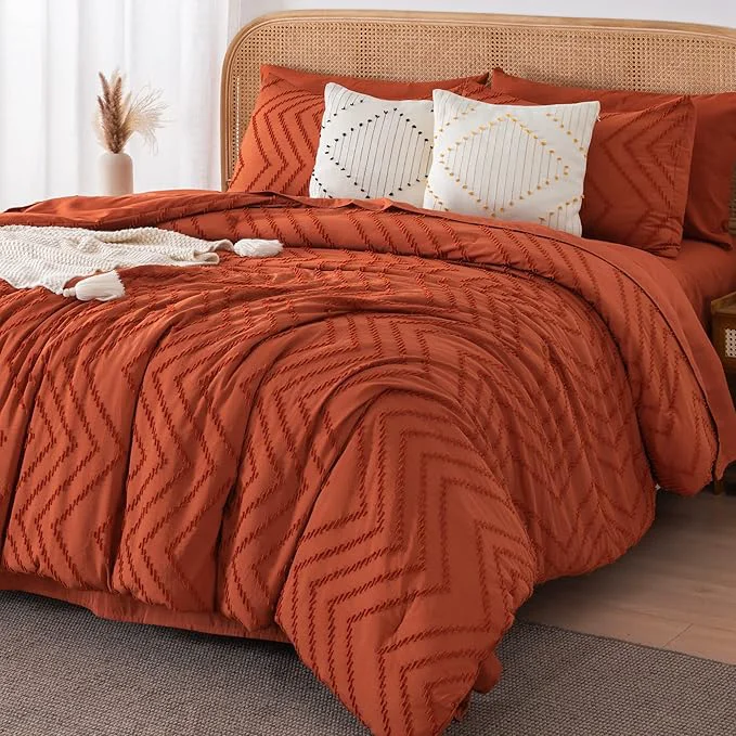 Fine Litanika Super King Plus Size Comforter Set with Sheets Terracotta – 7 Pieces Bed in a Bag Oversized King Boho Tufted Complete Bedding Sets with Comforter Sheets Pillowcases amp Shams Dependable