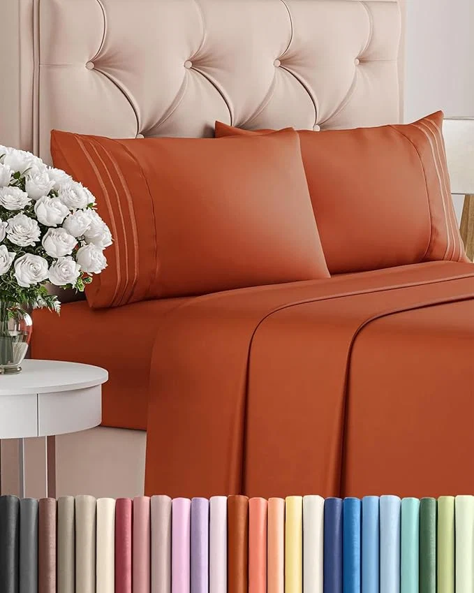 Flexible Queen Size 4 Piece Sheet Set – Comfy Breathable amp Cooling Bed Sheets Set – Hotel Luxury Bedding for Women Men Kids Teens Boys amp Girls – Deep Pockets Soft and Wrinkle – Oeko-Tex – Terracotta Next-Generation