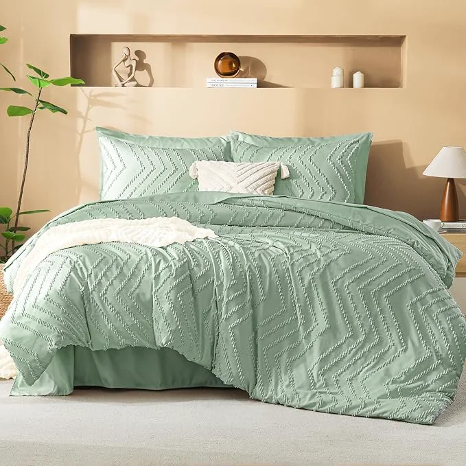 Original Design Litanika Super King Plus Size Comforter Set with Sheets Sage Green – 7 Pieces Bed in a Bag Oversized King Boho Tufted Complete Bedding Sets with Comforter Sheets Pillowcases amp Shams Minimalist