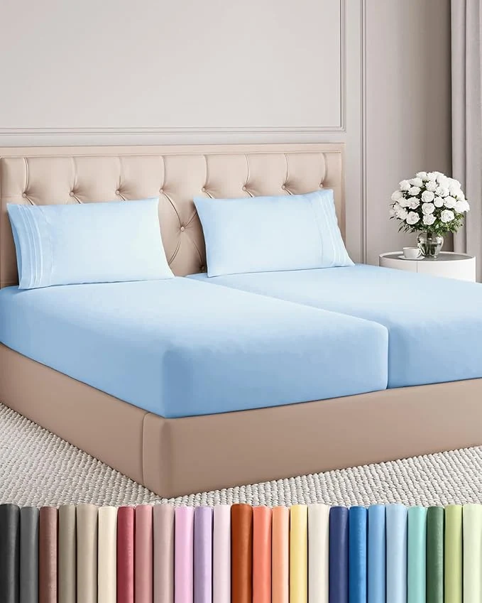 High-Quality Split King Size 5 Piece Sheet Set – Comfy Breathable amp Cooling Bed Sheets Set – Hotel Luxury Bedding for Women Men Kids Teens Boys amp Girls – Deep Pockets and Wrinkle – Oeko-Tex – Light Blue Superior