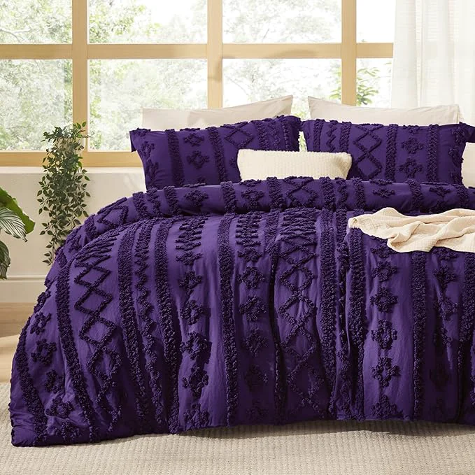 High-Performance Bedsure Tufted Boho Comforter Set Twin Size – Purple Boho Bed Set GentleSoft™ 2 Pieces Farmhouse Shabby Chic Embroidery Bedding Gifts for Woman Soft Jacquard Twin Comforter for All Seasons High-Quality