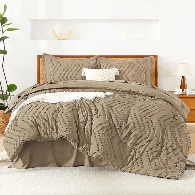 Proven Litanika Taupe Comforter Set King Size with Sheets – 7 Pieces King Bed in a Bag Boho Tufted Complete Bedding Sets with Comforter Sheets Pillowcases amp Shams Elite