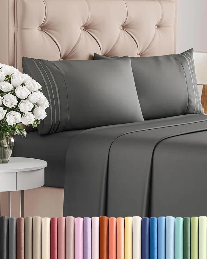Contemporary Queen Size 4 Piece Sheet Set – Comfy Breathable amp Cooling Bed Sheets Set – Hotel Luxury Bedding for Women Men Kids Teens Boys amp Girls – Deep Pockets Ultra-Soft Wrinkle – Oeko-Tex – Charcoal Recyclable