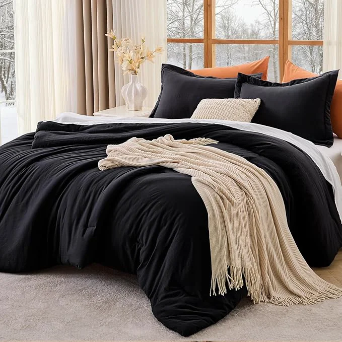 Modern MUXHOMO Black King Size Comforter Set All Season Ultra Soft Down Bedding – 3 Piece Lightweight Bed Set Includes 1 Comforter 104 quot x90 quot and 2 Pillow Shams 20 quot x36 quot Organic