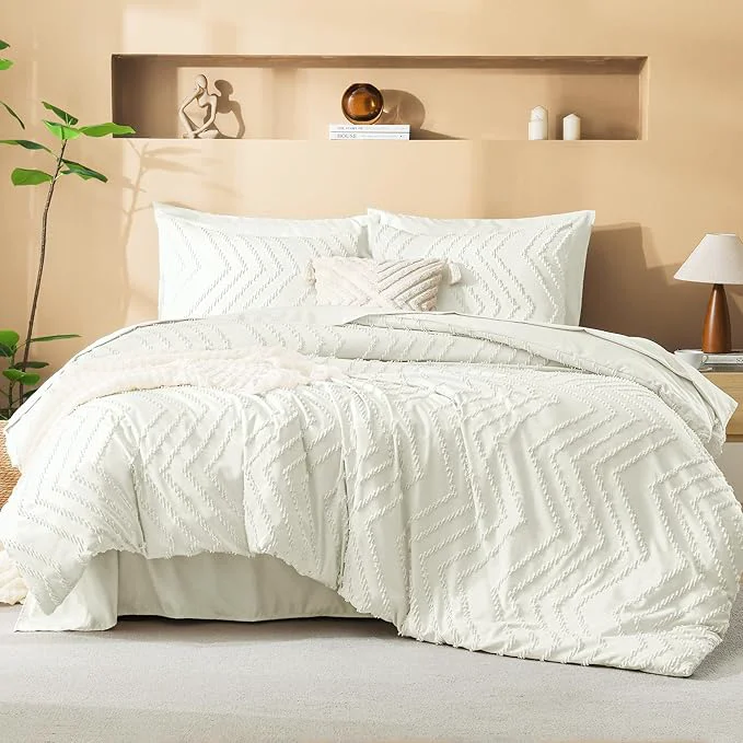 Dependable Litanika Ivory King Size Comforter Set with Sheets – 7 Pieces Bed in a Bag King Boho Tufted Complete Bedding Sets with Comforter Sheets Pillowcases amp Shams Elite