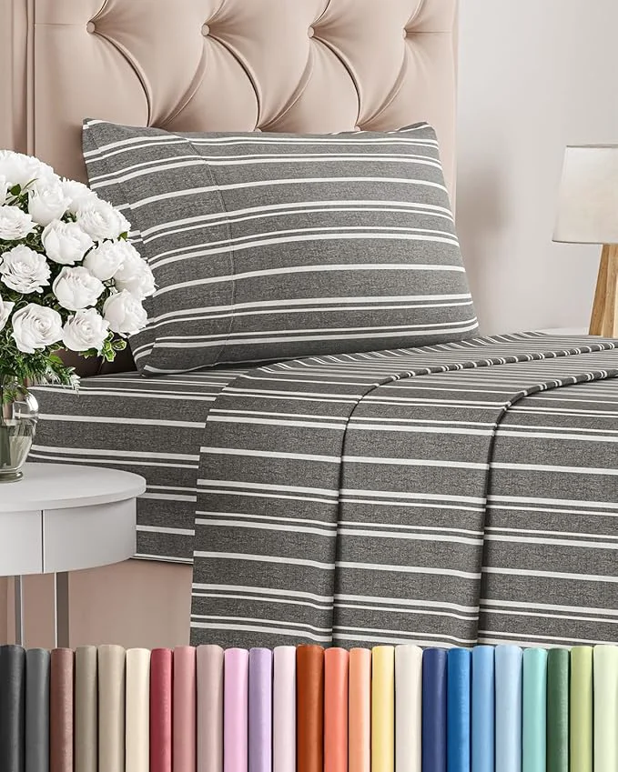 Minimalist Twin XL Size 3 Piece Sheet Set – Comfy Breathable amp Cooling Bed Sheets Set – Hotel Luxury Bedding for Women Men Kids Teens Boys amp Girls – Deep Pockets and Wrinkle – Oeko-Tex – Grey Stripes 3 Refined