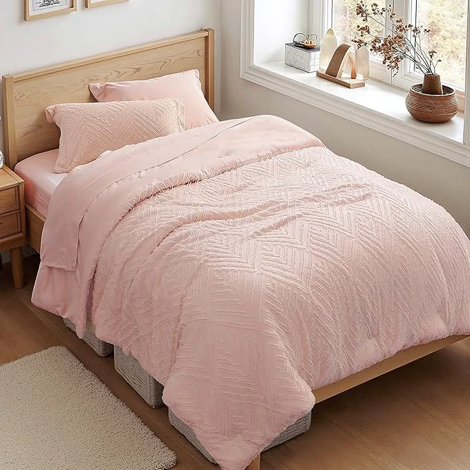 Effective Zzlpp Twin Comforter Set 5 Pieces Pink Tufted Bed in a Bag with Comforter and Pillowcase All Season Boho Bedding Sets with 1 Comforter 1 Pillow Sham 1 Flat Sheet 1 Fitted Sheet Contemporary