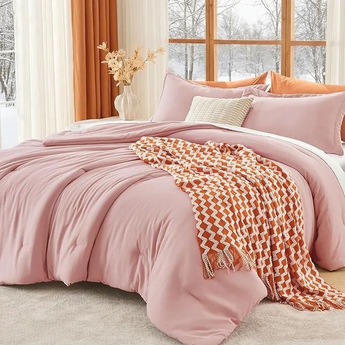 Sustainable MUXHOMO Oversized King Comforter Sets All Season Ultra Soft Down Bedding – 3 Piece Lightweight Bed Set Includes 1 Comforter 120 quot x98 quot and 2 Pillow Shams 20 quot x36 quot Rose Gold Classic