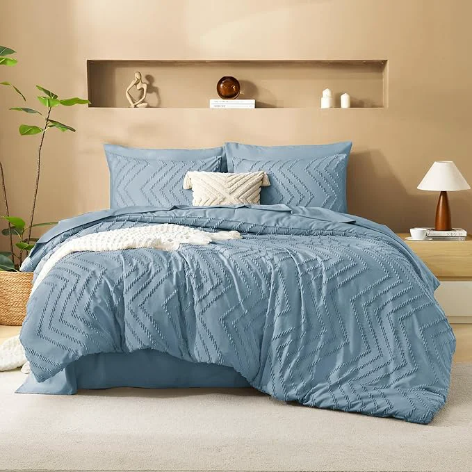 Exceptional Litanika Oversized King Size Comforter Set with Sheets Grey Blue – 7 Pieces Bed in a Bag Oversized King Boho Tufted Complete Bedding Sets with Comforter Sheets Pillowcases amp Shams Responsible