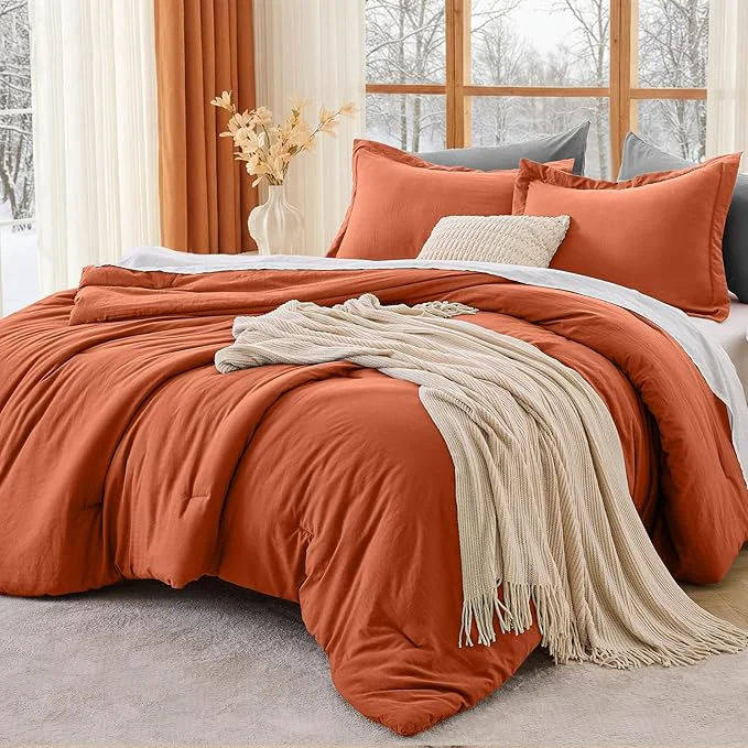 Consistent MUXHOMO King Size Comforter Set All Season Ultra Soft Down Bedding – 3 Piece Lightweight Bed Set Includes 1 Comforter 104 quot x90 quot and 2 Pillow Shams 20 quot x36 quot Burnt Orange Selected