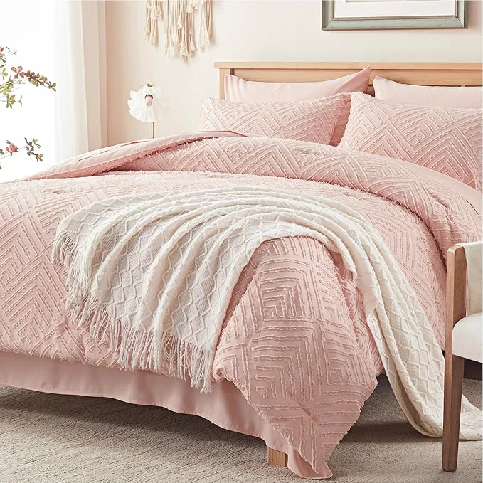 Healthy Zzlpp King Comforter Set 7 Pieces Pink Tufted Bed in a Bag with Comforter and Sheets All Season Boho Bedding Sets with 1 Comforter 2 Pillow Shams 2 Pillowcases 1 Flat Sheet 1 Fitted Sheet Trusted