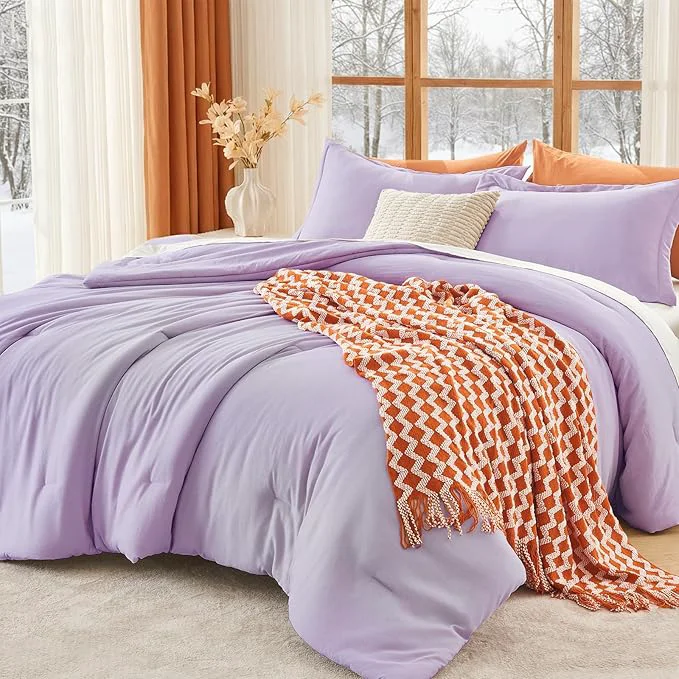 Practical MUXHOMO King Size Comforter Set All Season Ultra Soft Down Bedding – 3 Piece Lightweight Bed Set Includes 1 Comforter 104 quot x90 quot and 2 Pillow Shams 20 quot x36 quot Crystal Purple