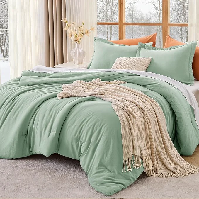 High-Quality MUXHOMO King Size Comforter Set All Season Ultra Soft Down Bedding – 3 Piece Lightweight Bed Set Includes 1 Comforter 104 quot x90 quot and 2 Pillow Shams 20 quot x36 quot Sage Green Versatile