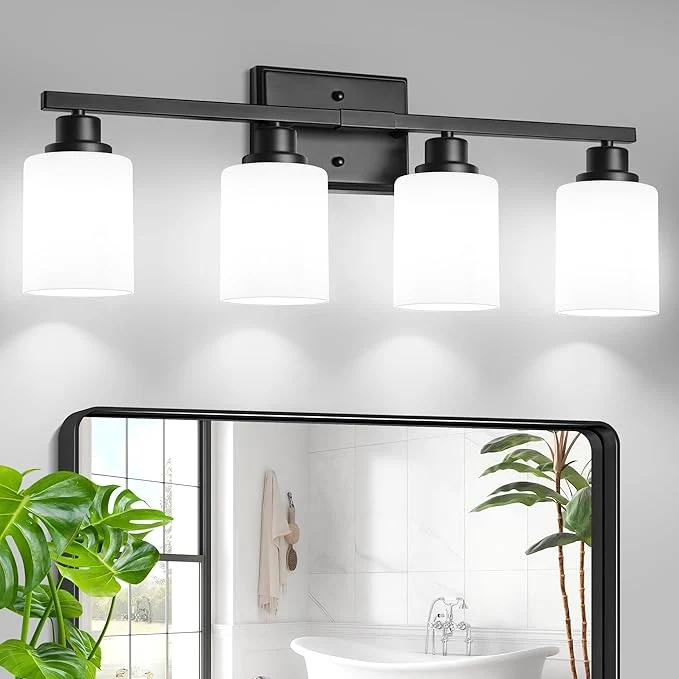 Reusable Unicozin 4-Light Bathroom Light Fixtures Modern Black Vanity Light Over Mirror Luxury