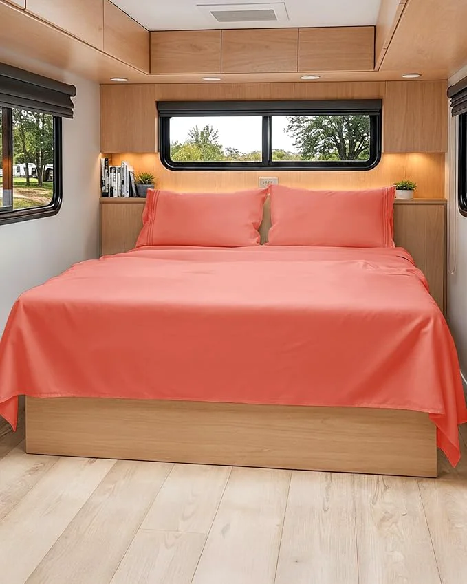 Certified RV Short Queen Sheet Set 60 X 75 – 4 Piece RV Short Queen Bed Sheets – Soft Breathable amp Cooling – Designed for Bunks Trailers and Campers – Fits 8 to 12 quot Mattress – Hotel Luxury Bedding – Coral Expertly Made
