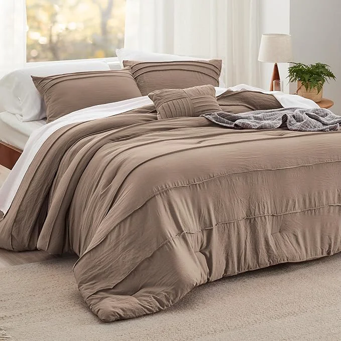 High-Grade Bedsure California King Comforter Set – 4 Pieces Pinch Pleat Bed Set Brown Boho Bedding for All Season 1 Soft Comforter 2 Pillowcases 1 Decorative Pillow Authentic