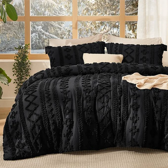 Reusable Bedsure Tufted Boho Comforter Set California King – Black Boho Bed Set GentleSoft™ 3 Pieces Farmhouse Shabby Chic Embroidery Bedding Gifts for Woman Soft Jacquard Comforter for All Seasons Comfortable