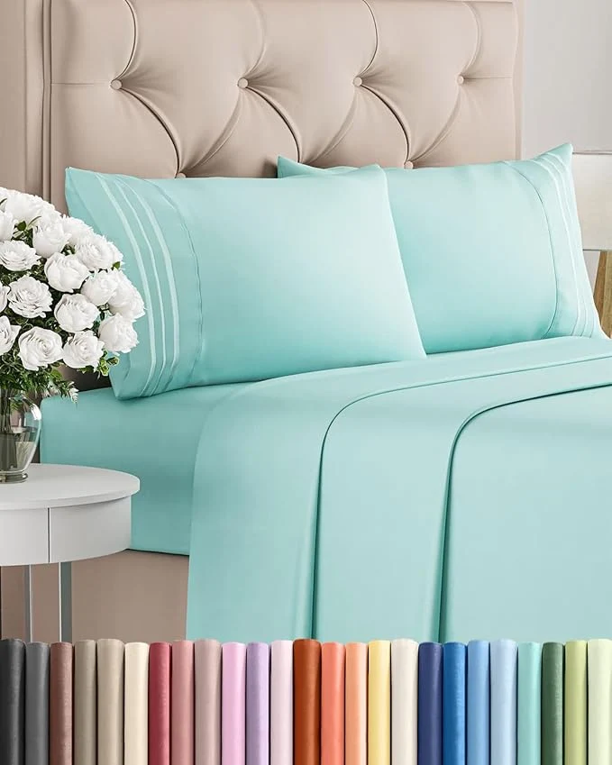 Comfortable Full Size 4 Piece Sheet Set – Comfy Breathable amp Cooling Bed Sheets Set – Hotel Luxury Bedding for Women Men Kids Teens Boys amp Girls – Deep Pockets Ultra-Soft Wrinkle – Oeko-Tex – Spa Blue Recyclable