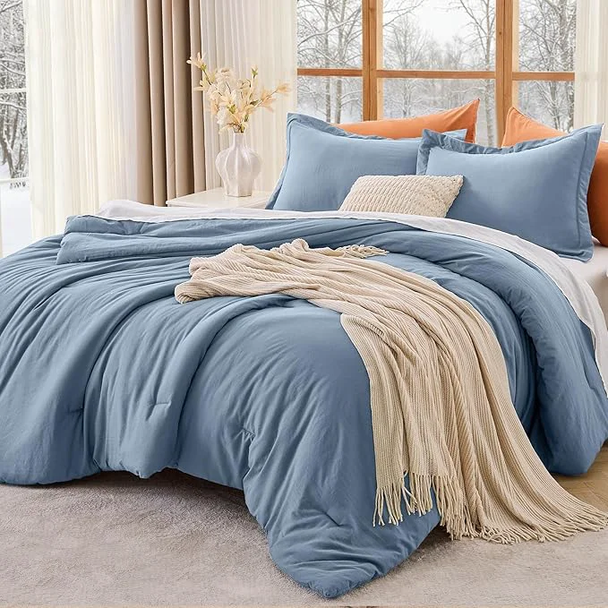 Artisan MUXHOMO King Size Comforter Set All Season Ultra Soft Down Bedding – 3 Piece Lightweight Bed Set Includes 1 Comforter 104 quot x90 quot and 2 Pillow Shams 20 quot x36 quot Sea Blue Fast