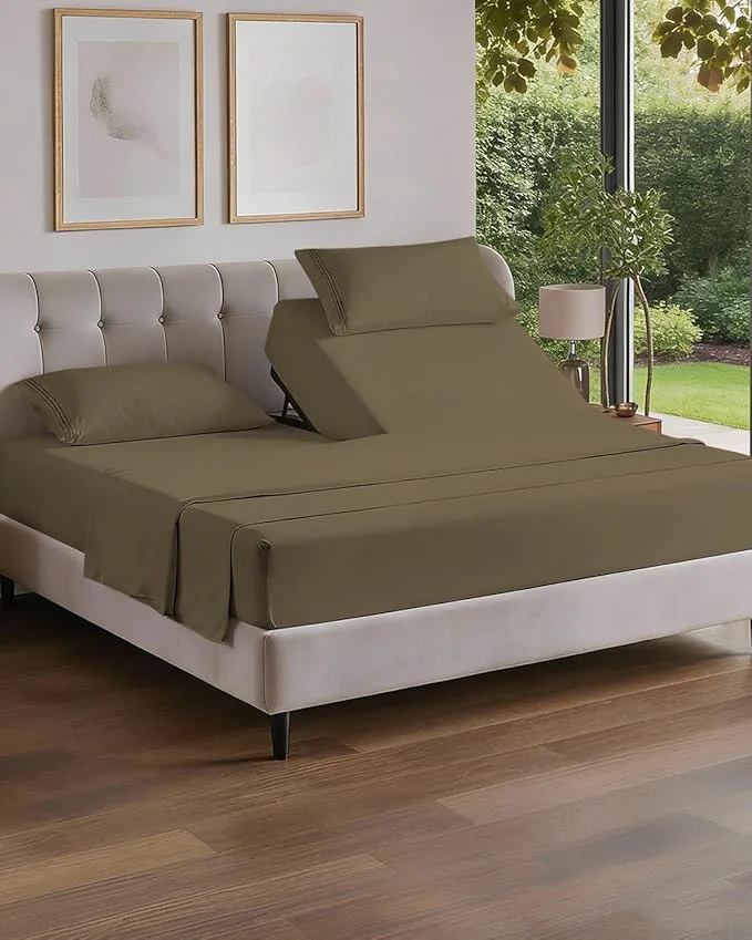 Prestigious Flex Top Split Head King 4 Piece Sheet Set – Comfy Breathable amp Cooling Bed Sheets Set – Hotel Luxury Bedding for Women Men Kids Teens Boys amp Girls – Deep Pockets Ultra-Soft – Oeko-Tex – Khaki Proven
