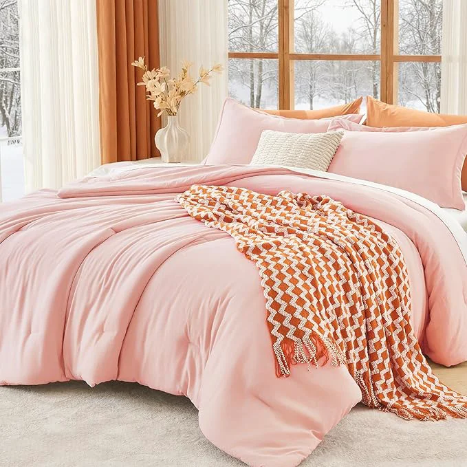 Convenient MUXHOMO King Size Comforter Set All Season Ultra Soft Down Bedding – 3 Piece Lightweight Bed Set Includes 1 Comforter 104 quot x90 quot and 2 Pillow Shams 20 quot x36 quot Blush Sophisticated