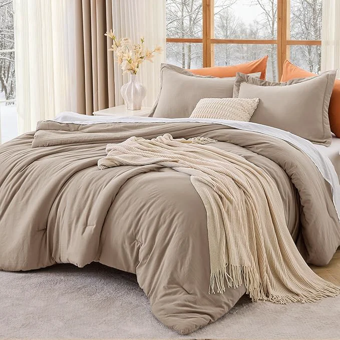 Trendy MUXHOMO Queen Comforter Set All Season Ultra Soft Down Bedding – 3 Piece Lightweight Bed Set Includes 1 Comforter 90 quot x90 quot and 2 Pillow Shams 20 quot x26 quot Dark Linen Functional