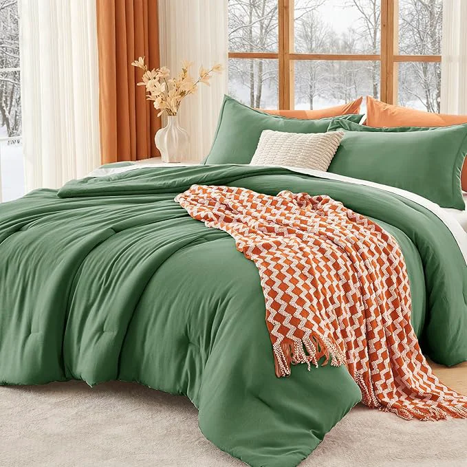 Effective MUXHOMO Full Comforter Sets All Season Ultra Soft Down Bedding – 3 Piece Lightweight Bed Set Includes 1 Comforter 82 quot x86 quot and 2 Pillow Shams 20 quot x26 quot Dark Green Fashionable
