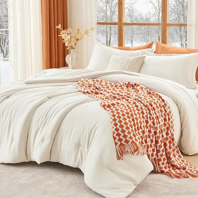 Fashionable MUXHOMO Full Comforter Sets All Season Ultra Soft Down Bedding – 3 Piece Lightweight Bed Set Includes 1 Comforter 82 quot x86 quot and 2 Pillow Shams 20 quot x26 quot Ivory Natural