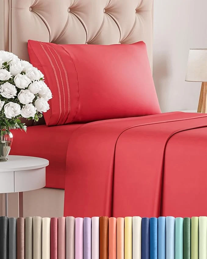 Elegant Twin XL Size 3 Piece Sheet Set – Comfy Breathable amp Cooling Bed Sheets Set – Hotel Luxury Bedding for Women Men Kids Teens Boys amp Girls – Deep Pockets Ultra-Soft Wrinkle – Oeko-Tex – Red Practical