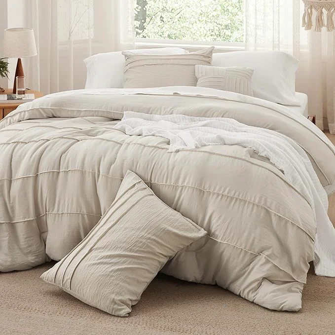 Trusted Bedsure Queen Comforter Set – 4 Pieces Pinch Pleat Bed Set Beige Boho Bedding for All Season 1 Soft Comforter 2 Pillowcases 1 Decorative Pillow Refined