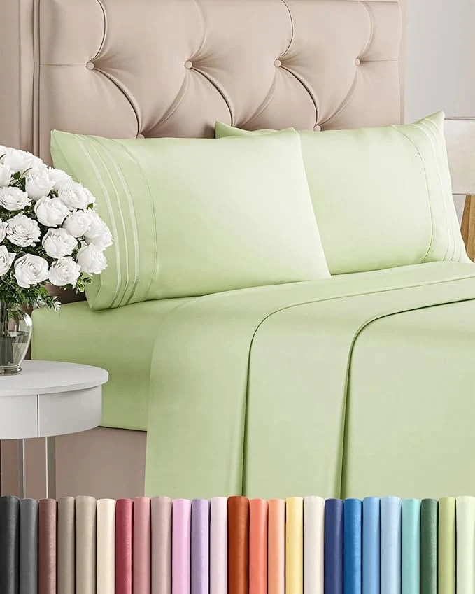 Detailed King Size 4 Piece Sheet Set – Comfy Breathable amp Cooling Bed Sheets Set – Hotel Luxury Bedding for Women Men Kids Teens Boys amp Girls – Deep Pockets and Wrinkle – Oeko-Tex – Light Sage Green Crafted
