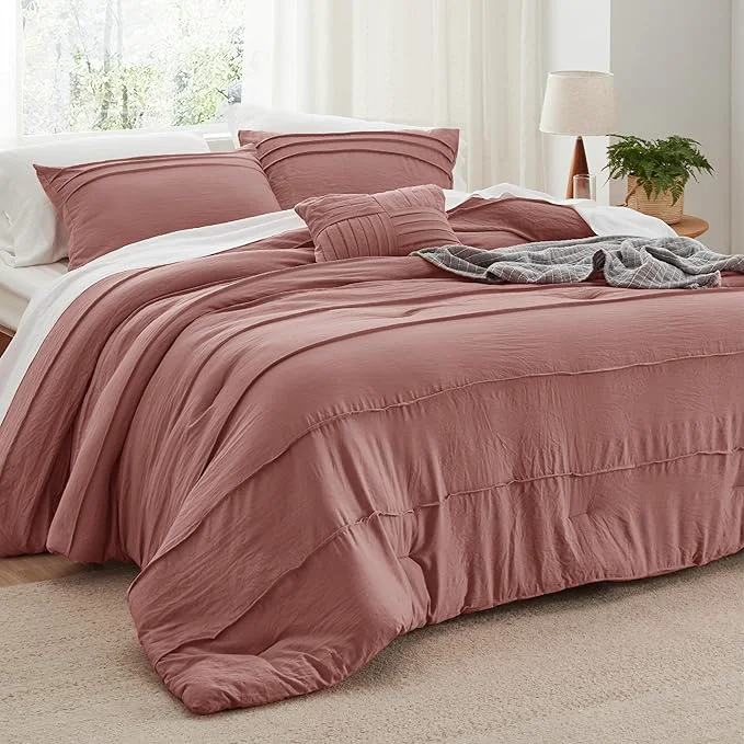 Classic Bedsure California King Comforter Set – 4 Pieces Pinch Pleat Bed Set Dusty Pink Boho Bedding for All Season 1 Soft Comforter 2 Pillowcases 1 Decorative Pillow Exceptional