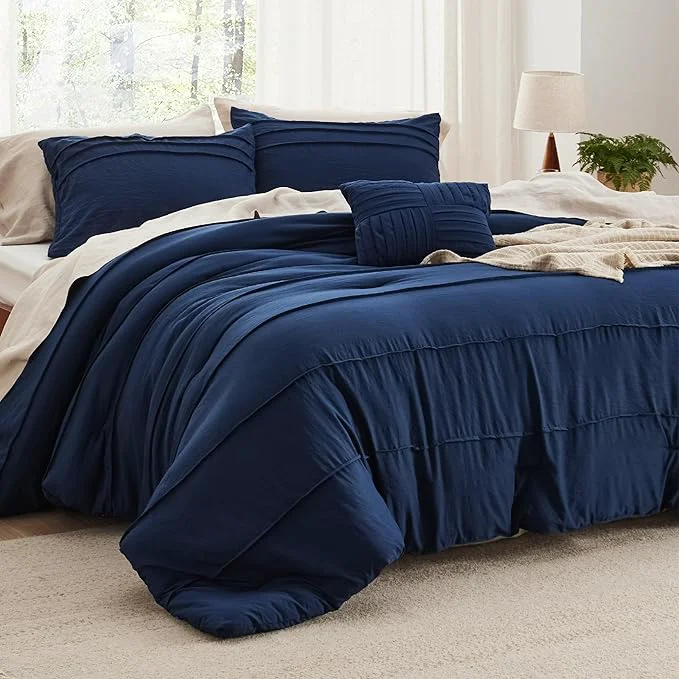 Green Bedsure Full Comforter Set – 4 Pieces Pinch Pleat Bed Set Navy Blue Boho Bedding for All Season 1 Soft Comforter 2 Pillowcases 1 Decorative Pillow Optimized