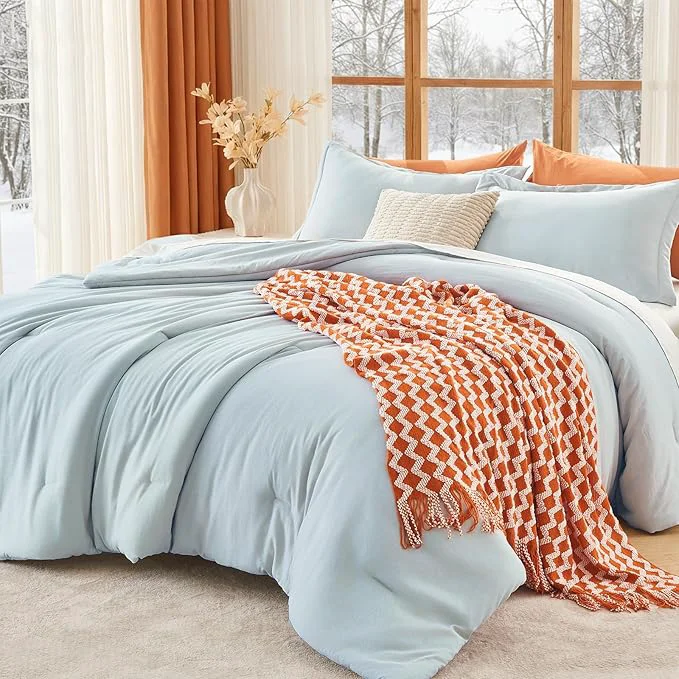 Efficient MUXHOMO Queen Comforter Set All Season Ultra Soft Down Bedding – 3 Piece Lightweight Bed Set Includes 1 Comforter 90 quot x90 quot and 2 Pillow Shams 20 quot x26 quot Lake Blue Prestigious