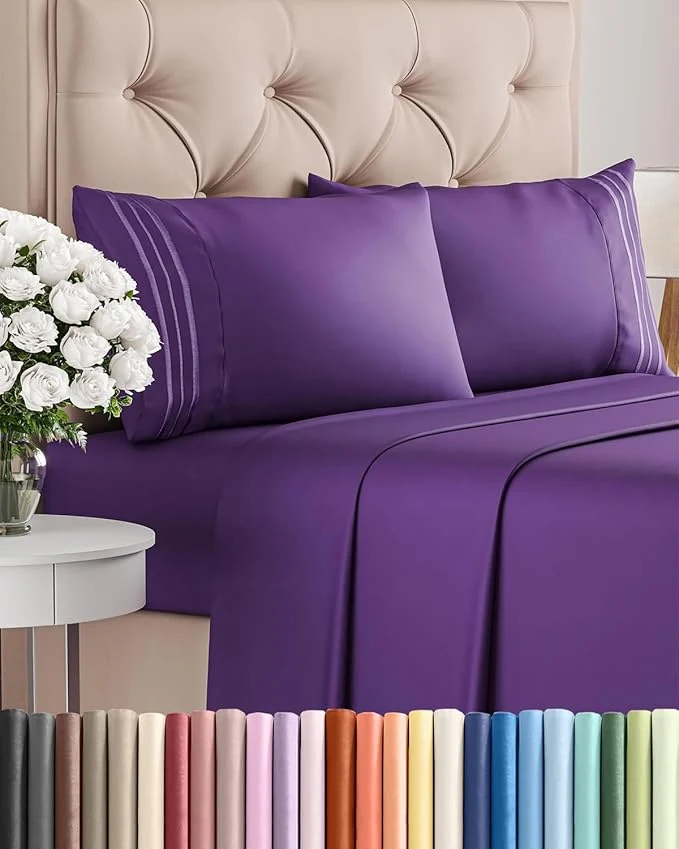 Traditional Cal King Size 4 Piece Sheet Set – Comfy Breathable amp Cooling Bed Sheets Set – Hotel Luxury Bedding for Women Men Kids Teens Boys amp Girls – Deep Pockets Soft and Wrinkle – Oeko-Tex – Purple Fine