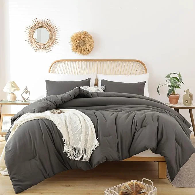 Enhanced ROSGONIA Oversized King Comforter 120×120 3pcs Super King Comforter 1 Dark Gray Comforter amp 2 Pillowcases Lightweight Warm Bedding Blanket Quilt Elite