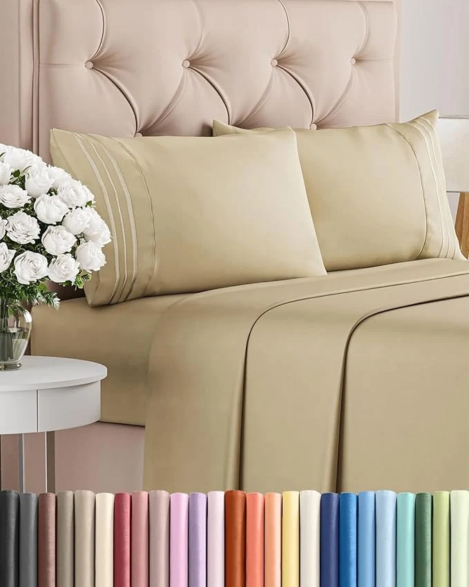 Outstanding Queen Size 4 Piece Sheet Set – Comfy Breathable amp Cooling Bed Sheets Set – Hotel Luxury Bedding for Women Men Kids Teens Boys amp Girls – Deep Pockets Ultra-Soft Wrinkle – Oeko-Tex – Beige Official