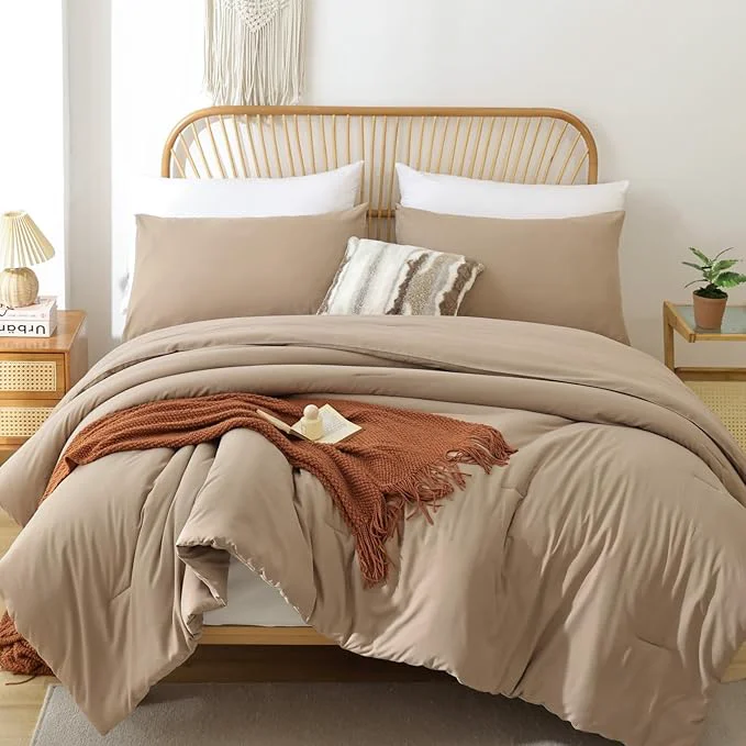 Expertly Made ROSGONIA Oversized King Comforter Taupe Brown 3pcs 1 Boho Tan Comforter amp 2 Pillowcases Lightweight Oversized King Size Comforter Sets Soft Bedding Certified