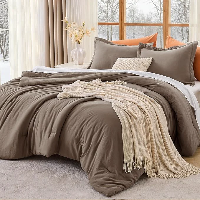 Recyclable MUXHOMO Queen Comforter Set All Season Ultra Soft Down Bedding – 3 Piece Lightweight Bed Set Includes 1 Comforter 90 quot x90 quot and 2 Pillow Shams 20 quot x26 quot Brown Reusable