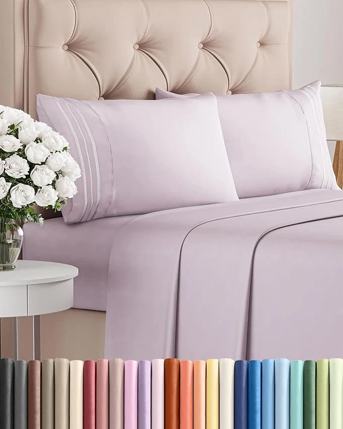 Durable Queen Size 4 Piece Sheet Set – Comfy Breathable amp Cooling Bed Sheets Set – Hotel Luxury Bedding for Women Men Kids Teens Boys amp Girls – Deep Pockets Soft Wrinkle – Oeko-Tex – Light Lavender Solid