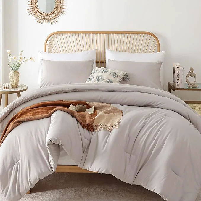 Premium ROSGONIA Comforter Full Size for Girls Boys Teens Linen Grey 3pcs 1 Gray Comforter amp 2 Pillowcases Lightweight Dorm Bedding Full Size Refined