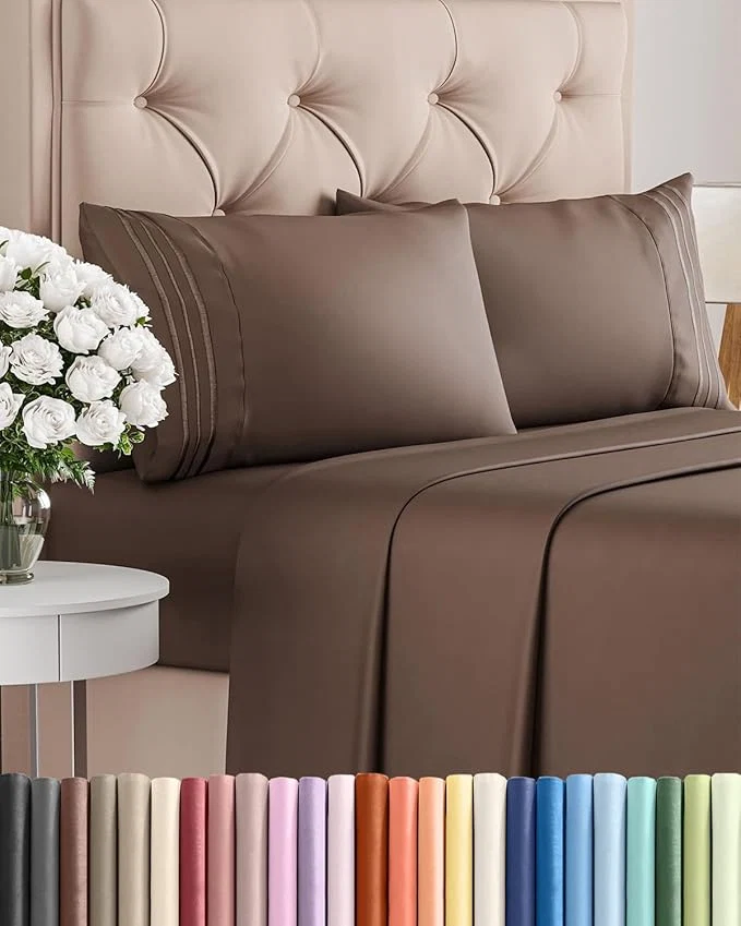 Consistent Queen Size 4 Piece Sheet Set – Comfy Breathable amp Cooling Bed Sheets Set – Hotel Luxury Bedding for Women Men Kids Teens Boys amp Girls – Deep Pockets Ultra-Soft Wrinkle – Oeko-Tex – Brown Fine Crafted