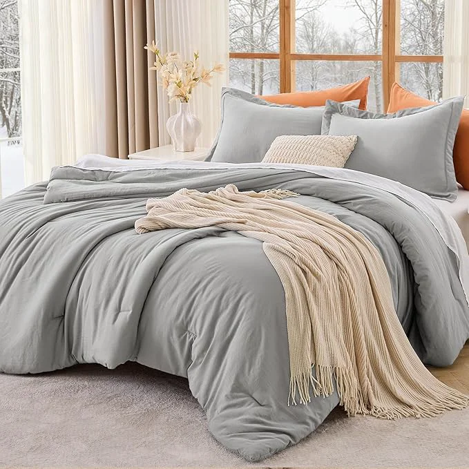 Consistent MUXHOMO King Size Comforter Set All Season Ultra Soft Down Bedding – 3 Piece Lightweight Bed Set Includes 1 Comforter 104 quot x90 quot and 2 Pillow Shams 20 quot x36 quot Light Grey Enhanced