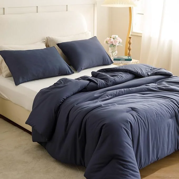 Pure ROSGONIA Oversized King Comforter 120×120 3pcs Super King Comforter 1 Navy Blue Comforter amp 2 Pillowcases Lightweight Warm Bedding Blanket Quilts Optimized