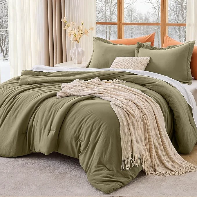 Efficient MUXHOMO Queen Comforter Set All Season Ultra Soft Down Bedding – 3 Piece Lightweight Bed Set Includes 1 Comforter 90 quot x90 quot and 2 Pillow Shams 20 quot x26 quot Olive Green Consistent